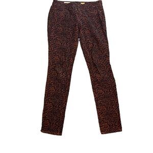 Anthropologie Pilcro 26x29 Orange Black‎ Paisley Midrise Skinny Corduroy Pant